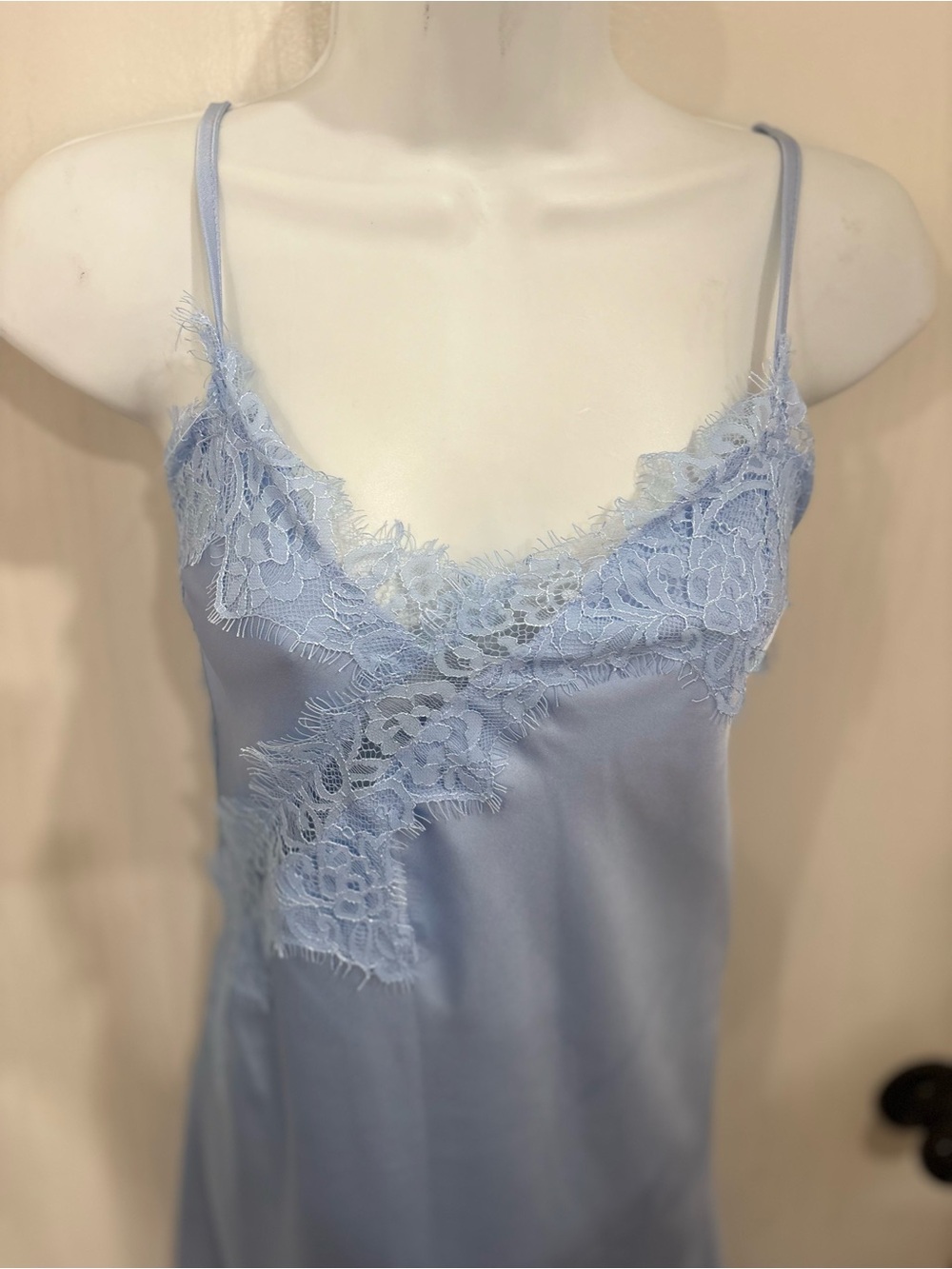 Lace-Trim Slip Dress in Light Blue - Women's high low dress - Picture 5 of 7